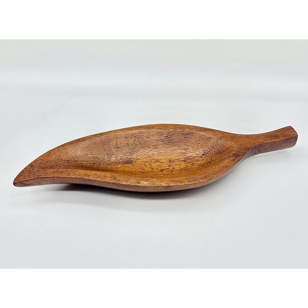 Vintage Mid-Century Hand-Made Leaf Wooden serving dish or trinket bowl